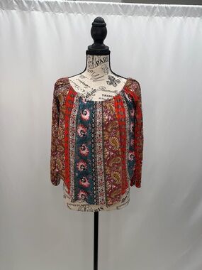 Billabong Red Multi Paisley Stripe Peasant Top